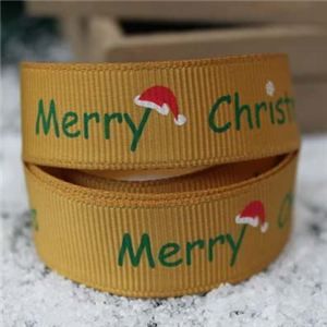 Go Grosgrain - 15mm Merry Christmas Hat Gold/Green